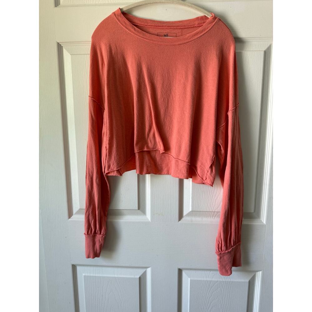 We The Free Cropped Oversized Boxy Long Sleeve Top Coral Orange Size Small